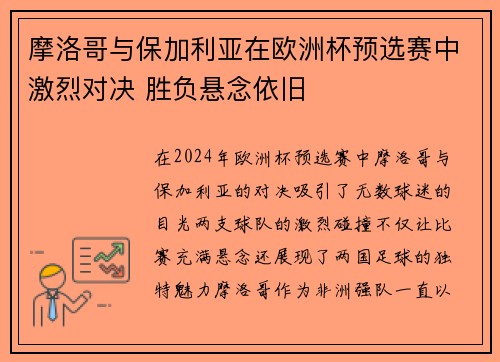 摩洛哥与保加利亚在欧洲杯预选赛中激烈对决 胜负悬念依旧
